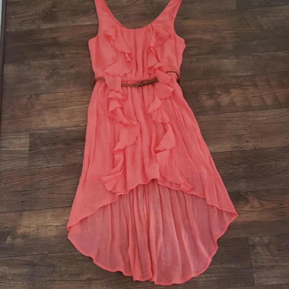 Peach Belted Hi-Lo tank dress